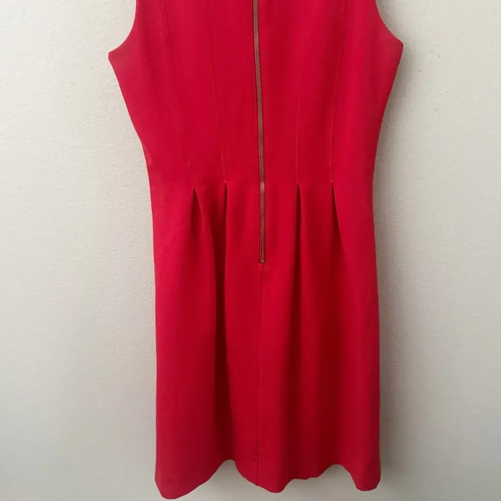 J. CREW | Red Stretch Pleated A-line Dress Exposed Back Ponte Zipper Pockets | 4